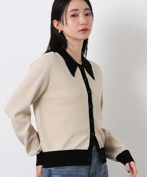 Gready Brilliant（グレディブリリアン）の「バイカラーポロ衿カーディガン（カーディガン/ボレロ・レディース・ベージュ×ブラック/ブラック×ベージュ・FREE）」の2枚目の写真