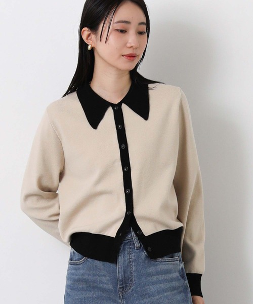 Gready Brilliant（グレディブリリアン）の「バイカラーポロ衿カーディガン（カーディガン/ボレロ・レディース・ベージュ×ブラック/ブラック×ベージュ・FREE）」の19枚目の写真