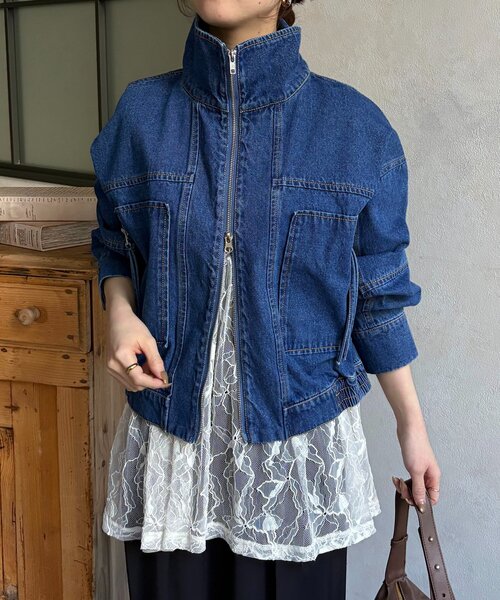 Thevon(ゼボン)の「スタンドネックステッチデニムジャケット(デニムジャケット・レディース・ブルー/ブラック/サックスブルー・FREE)」の14枚目の写真