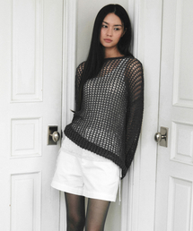 ペーパーネットシースルーニットトップチャコールMDKT126CHARCOAL