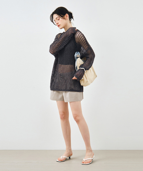 MONGDOL(モンドル)の「ペーパーネットシースルーニットトップチャコールMDKT126CHARCOAL(ニット/セーター・レディース・その他・F)」の2枚目の写真
