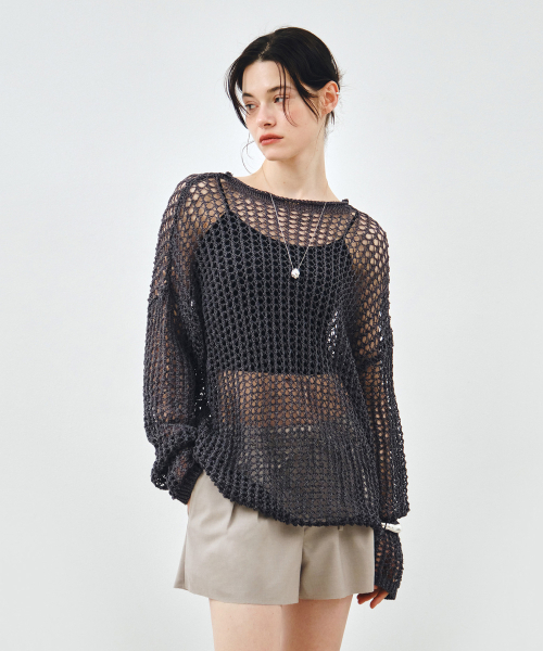 MONGDOL(モンドル)の「ペーパーネットシースルーニットトップチャコールMDKT126CHARCOAL(ニット/セーター・レディース・その他・F)」の3枚目の写真