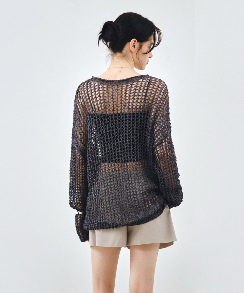 MONGDOL(モンドル)の「ペーパーネットシースルーニットトップチャコールMDKT126CHARCOAL(ニット/セーター・レディース・その他・F)」の4枚目の写真