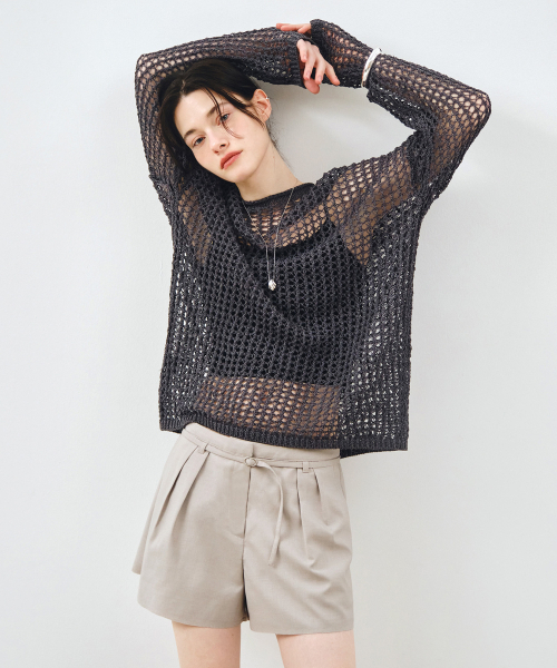 MONGDOL(モンドル)の「ペーパーネットシースルーニットトップチャコールMDKT126CHARCOAL(ニット/セーター・レディース・その他・F)」の5枚目の写真