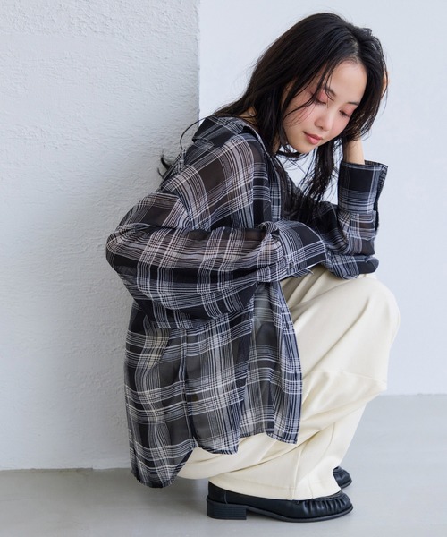 VIS（ビス）の「カットカーブスラックスパンツ（スラックス・レディース・ブラック/オフホワイト・FREE）」の3枚目の写真