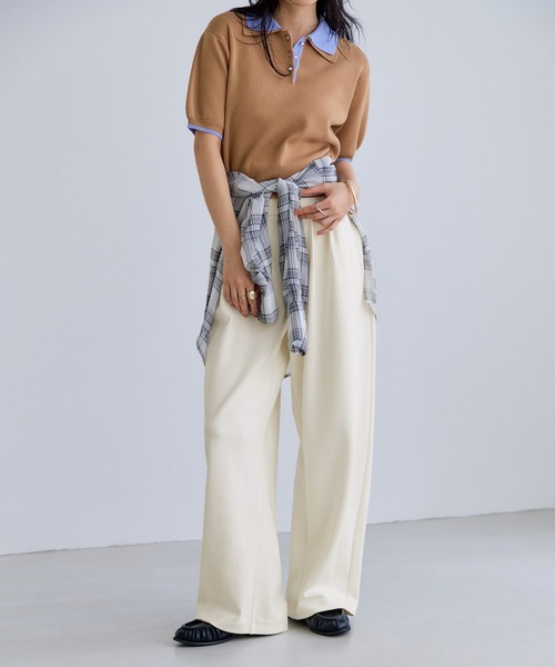 VIS（ビス）の「カットカーブスラックスパンツ（スラックス・レディース・ブラック/オフホワイト・FREE）」の8枚目の写真