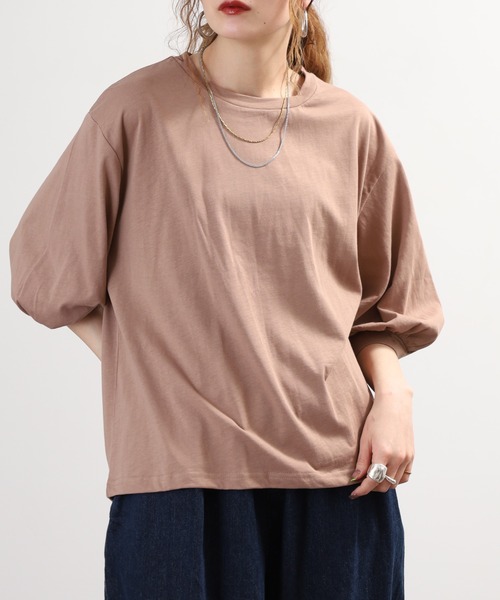 FUNALIVE(ファンアライブ)の「ボリューム袖ショート丈カットソー 半端袖(Tシャツ/カットソー・レディース・モカ/ブラック/オフホワイト/チャコールグレー/グレイッシュベージュ・F)」の9枚目の写真