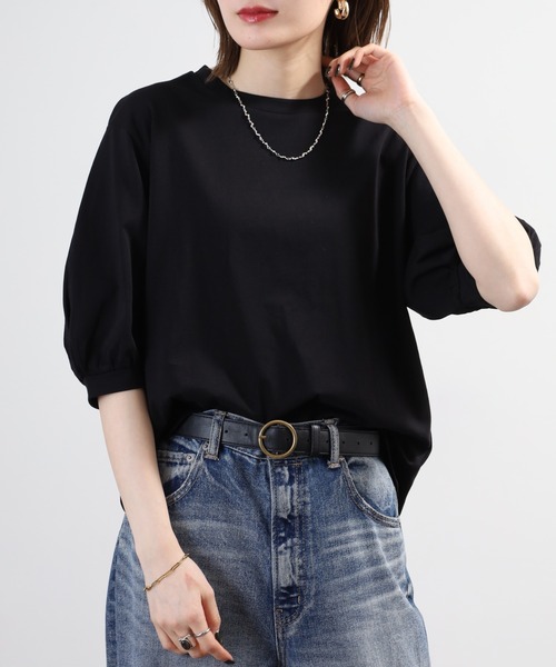 FUNALIVE(ファンアライブ)の「ボリューム袖ショート丈カットソー 半端袖(Tシャツ/カットソー・レディース・モカ/ブラック/オフホワイト/チャコールグレー/グレイッシュベージュ・F)」の22枚目の写真