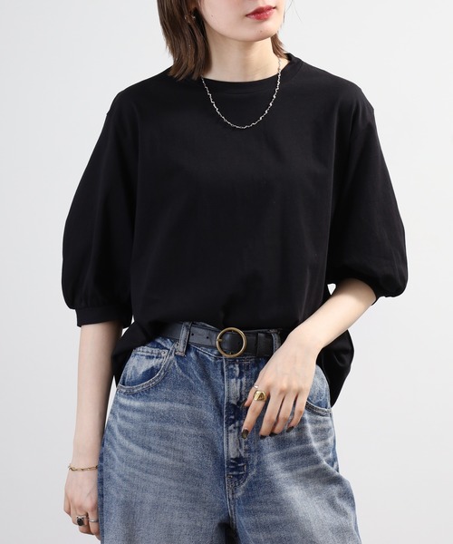 FUNALIVE(ファンアライブ)の「ボリューム袖ショート丈カットソー 半端袖(Tシャツ/カットソー・レディース・モカ/ブラック/オフホワイト/チャコールグレー/グレイッシュベージュ・F)」の21枚目の写真