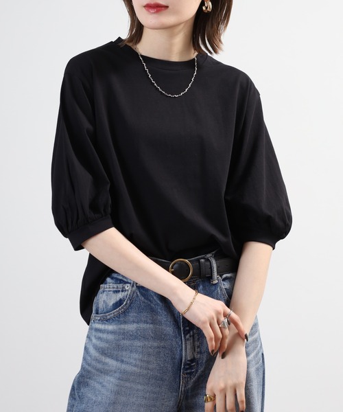 FUNALIVE(ファンアライブ)の「ボリューム袖ショート丈カットソー 半端袖(Tシャツ/カットソー・レディース・モカ/ブラック/オフホワイト/チャコールグレー/グレイッシュベージュ・F)」の20枚目の写真