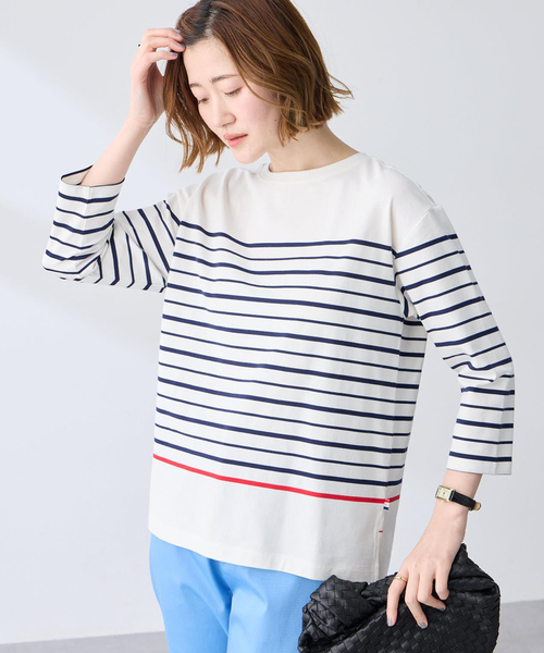 Petit Honfleur(プチオンフルール)の「ボーダーTシャツ【オーガニックコットンブレンド・綿100%】(Tシャツ/カットソー・レディース・ネイビー/ホワイト・M/L)」の3枚目の写真