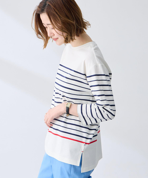 Petit Honfleur(プチオンフルール)の「ボーダーTシャツ【オーガニックコットンブレンド・綿100%】(Tシャツ/カットソー・レディース・ネイビー/ホワイト・M/L)」の5枚目の写真