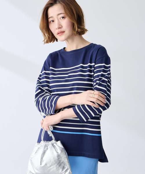 Petit Honfleur(プチオンフルール)の「ボーダーTシャツ【オーガニックコットンブレンド・綿100%】(Tシャツ/カットソー・レディース・ネイビー/ホワイト・M/L)」の7枚目の写真