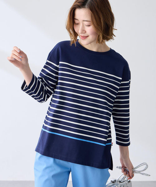 Petit Honfleur(プチオンフルール)の「ボーダーTシャツ【オーガニックコットンブレンド・綿100%】(Tシャツ/カットソー・レディース・ネイビー/ホワイト・M/L)」の8枚目の写真