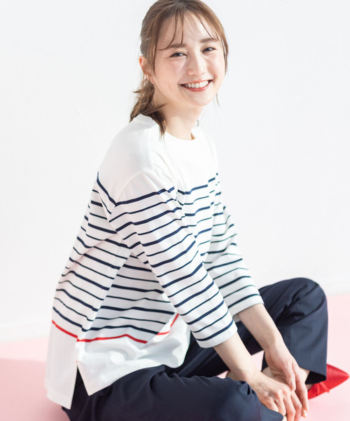 Petit Honfleur(プチオンフルール)の「ボーダーTシャツ【オーガニックコットンブレンド・綿100%】(Tシャツ/カットソー・レディース・ネイビー/ホワイト・M/L)」の17枚目の写真