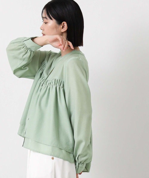 Gready Brilliant（グレディブリリアン）の「シアーＶネックＡラインブラウス（シャツ/ブラウス・レディース・ミント/オフホワイト・38）」の16枚目の写真