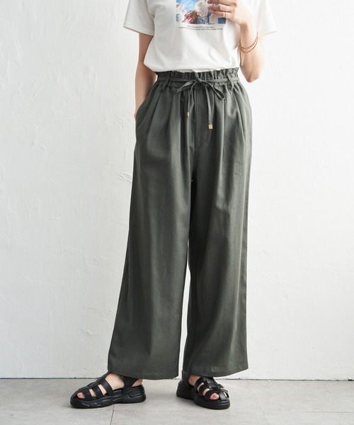 ikka(イッカ)の「麻混ベルト付きイージーパンツ(その他パンツ・レディース・ベージュ/ネイビー/オレンジ/チャコール・L/M/S)」の1枚目の写真