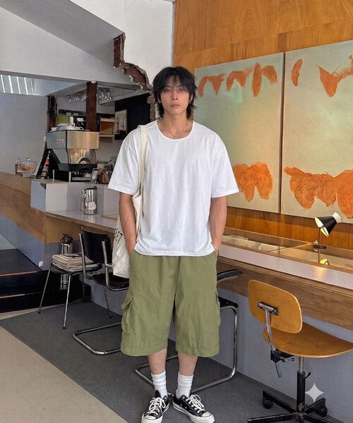 PHERMENON（フェルメノン）の「オーバーサイズ Uネック 無地 半袖Tシャツ - グレー（Tシャツ/カットソー・メンズ・グレー・1/2）」の7枚目の写真