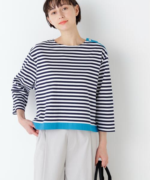 human woman(ヒューマンウーマン)の「◆天竺ボーダーカットソー(Tシャツ/カットソー・レディース・クリアブラウン/ダークインディゴブルー・MEDIUM)」の2枚目の写真