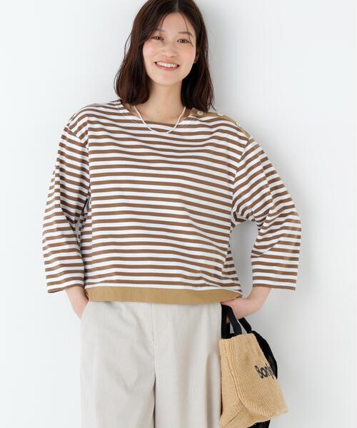human woman(ヒューマンウーマン)の「◆天竺ボーダーカットソー(Tシャツ/カットソー・レディース・クリアブラウン/ダークインディゴブルー・MEDIUM)」の1枚目の写真
