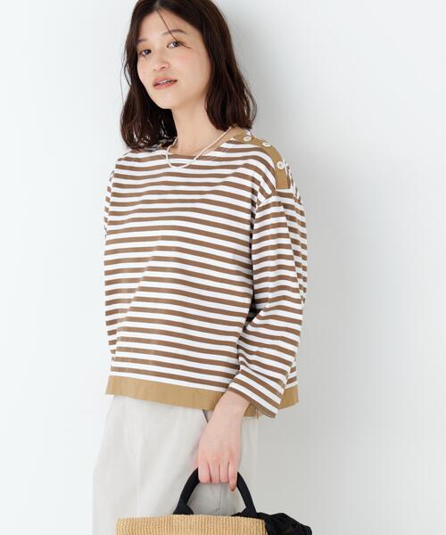human woman(ヒューマンウーマン)の「◆天竺ボーダーカットソー(Tシャツ/カットソー・レディース・クリアブラウン/ダークインディゴブルー・MEDIUM)」の16枚目の写真
