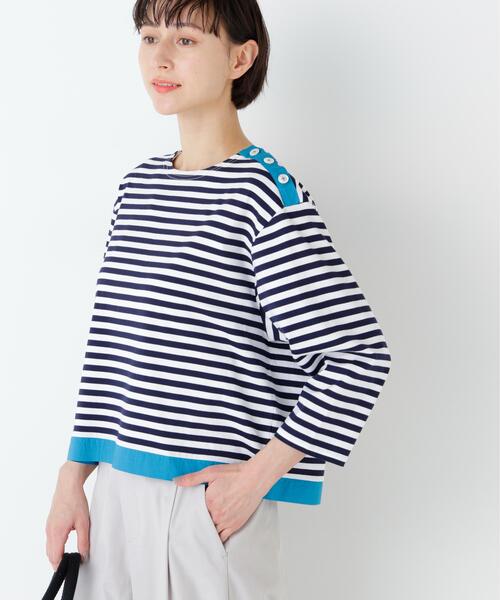 human woman(ヒューマンウーマン)の「◆天竺ボーダーカットソー(Tシャツ/カットソー・レディース・クリアブラウン/ダークインディゴブルー・MEDIUM)」の5枚目の写真