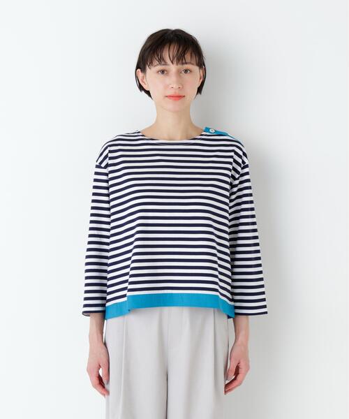 human woman(ヒューマンウーマン)の「◆天竺ボーダーカットソー(Tシャツ/カットソー・レディース・クリアブラウン/ダークインディゴブルー・MEDIUM)」の3枚目の写真