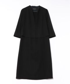 【喪服・礼服】【洗える】/メッシュボーダー/スタンドカラーブラックフォーマルワンピース