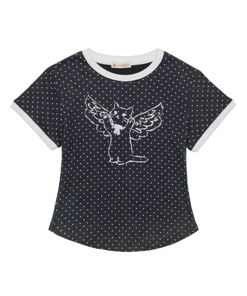 ROGIN N ROSIE(ロギンエンロージー)の「Angel Cat Dot Ringer T-shirt Charcoal grey(Tシャツ/カットソー・レディース・その他・FREE)」の2枚目の写真