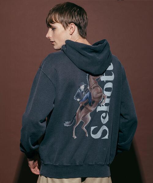 Schott（ショット）の「Schott/ショット/Schott WILD HORSE HOODED SWEAT/ショット ワイルドホース パーカー（パーカー・メンズ・ベージュ/ブラック・M/L/XL/2XL）」の2枚目の写真