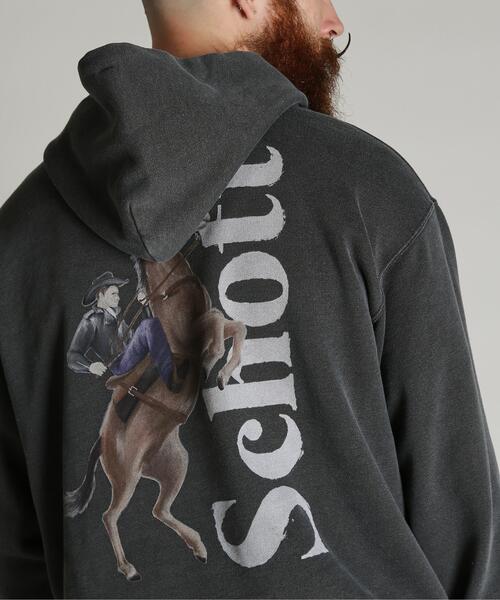 Schott（ショット）の「Schott/ショット/Schott WILD HORSE HOODED SWEAT/ショット ワイルドホース パーカー（パーカー・メンズ・ベージュ/ブラック・M/L/XL/2XL）」の3枚目の写真