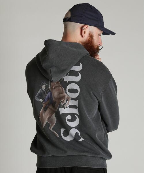 Schott（ショット）の「Schott/ショット/Schott WILD HORSE HOODED SWEAT/ショット ワイルドホース パーカー（パーカー・メンズ・ベージュ/ブラック・M/L/XL/2XL）」の4枚目の写真