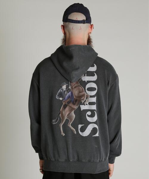 Schott（ショット）の「Schott/ショット/Schott WILD HORSE HOODED SWEAT/ショット ワイルドホース パーカー（パーカー・メンズ・ベージュ/ブラック・M/L/XL/2XL）」の7枚目の写真