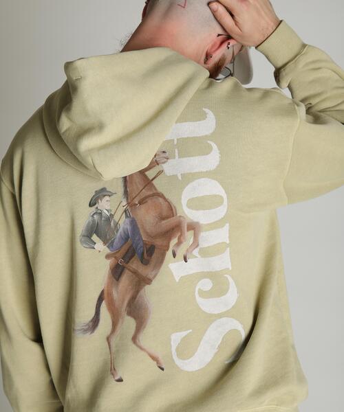 Schott（ショット）の「Schott/ショット/Schott WILD HORSE HOODED SWEAT/ショット ワイルドホース パーカー（パーカー・メンズ・ベージュ/ブラック・M/L/XL/2XL）」の17枚目の写真