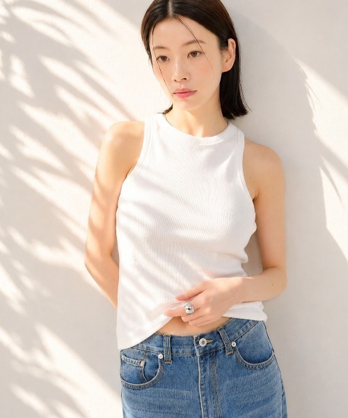 Shelly island（シェリーアイランド）の「カップ付アメスリタンク（タンクトップ・レディース・ホワイト/ピンク/ブラック/カーキ・FREE）」の2枚目の写真