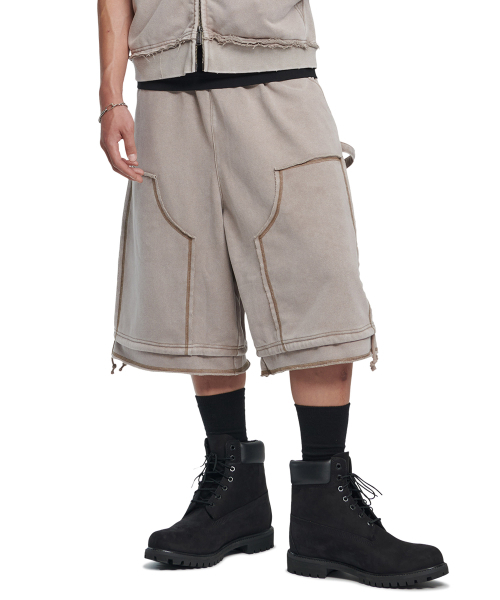 DOUBLE KNEE SWEAT SHORTS - WASHED BEIGE