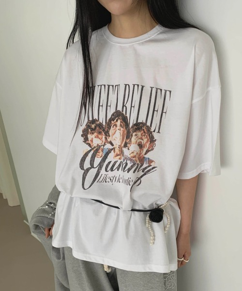 Lis ardent(リスアルダン)の「ヴィンテージ風グラフィック綿100%Tシャツ / オーバーサイズ / ロックプリント / ユニセックス(Tシャツ/カットソー・レディース・ホワイト・M/L)」の4枚目の写真