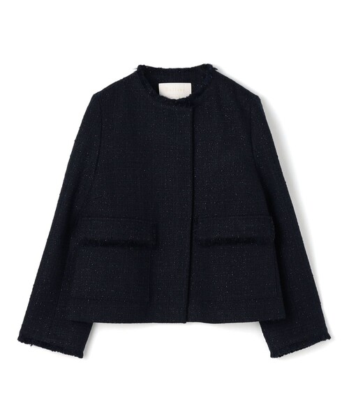BALLSEY(ボールジィ)の「ラメブッチャーツイード セミダブルクルーネックジャケット(ノーカラージャケット・レディース・ネイビー・34/36/38)」の1枚目の写真