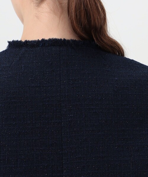BALLSEY(ボールジィ)の「ラメブッチャーツイード セミダブルクルーネックジャケット(ノーカラージャケット・レディース・ネイビー・34/36/38)」の8枚目の写真