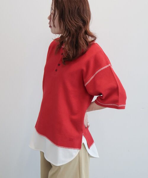 RUSSELL(ラッセル)の「【RUSSELL】ワッフルヘンリーTシャツ(Tシャツ/カットソー・レディース・レッド・FREE)」の4枚目の写真