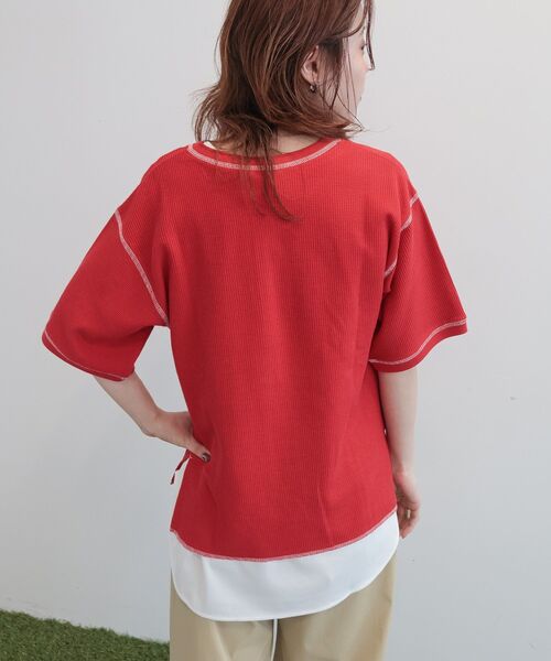RUSSELL(ラッセル)の「【RUSSELL】ワッフルヘンリーTシャツ(Tシャツ/カットソー・レディース・レッド・FREE)」の5枚目の写真