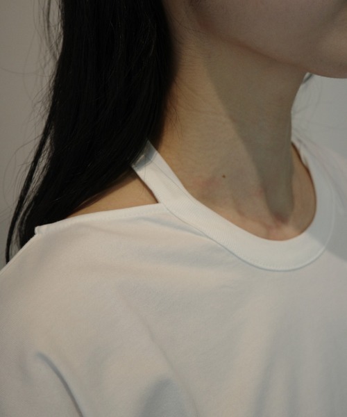 CLANE（クラネ）の「CLANE W FACE NOTCHED RIB OVER TOPS（Tシャツ/カットソー・レディース・ホワイト/ブラック・FREE）」の3枚目の写真