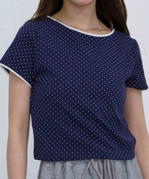 archives(アルシーヴ)の「ピコレースドットチビT(Tシャツ/カットソー・レディース・ネイビー/グレー/オフホワイト・MEDIUM)」の3枚目の写真