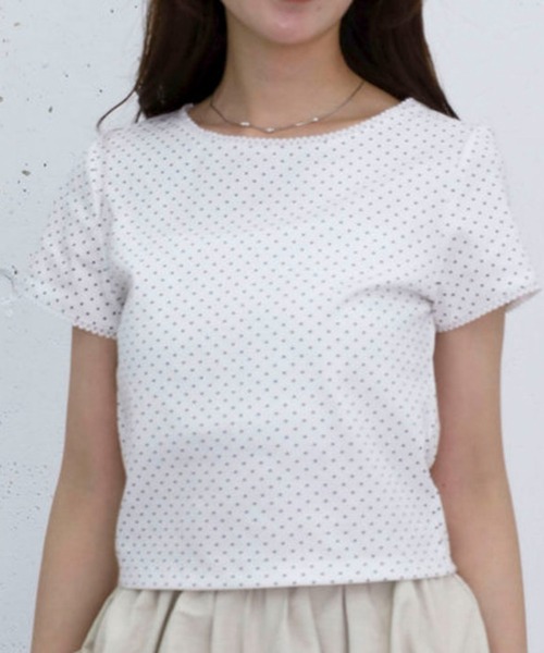 archives(アルシーヴ)の「ピコレースドットチビT(Tシャツ/カットソー・レディース・ネイビー/グレー/オフホワイト・MEDIUM)」の4枚目の写真