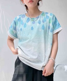 〇袖ロールアップ タック入りアートTシャツ
