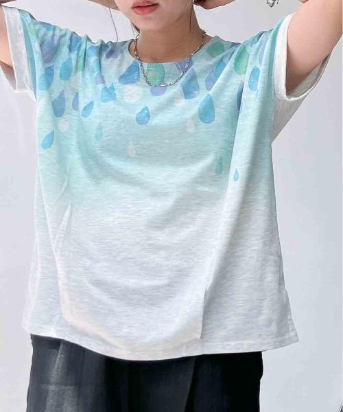 AS KNOW AS plus(アズノゥアズプラス)の「〇袖ロールアップ タック入りアートTシャツ(Tシャツ/カットソー・レディース・ホワイト系/ホワイト系1/オートミール/ホワイト系その他・FREE)」の10枚目の写真