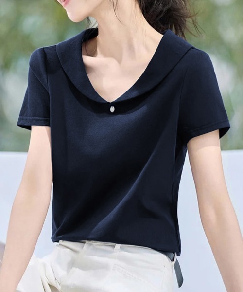ONEP STAR(ワンピスター)の「チャーム付き丸襟半袖ブラウス(シャツ/ブラウス・レディース・ネイビー・MEDIUM/LARGE/X-LARGE)」の3枚目の写真