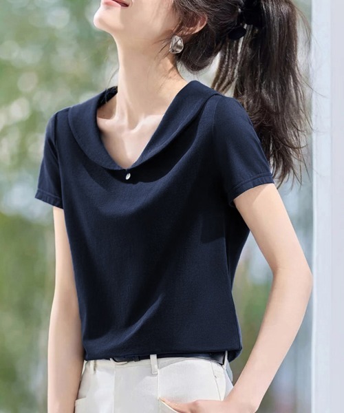 ONEP STAR(ワンピスター)の「チャーム付き丸襟半袖ブラウス(シャツ/ブラウス・レディース・ネイビー・MEDIUM/LARGE/X-LARGE)」の5枚目の写真