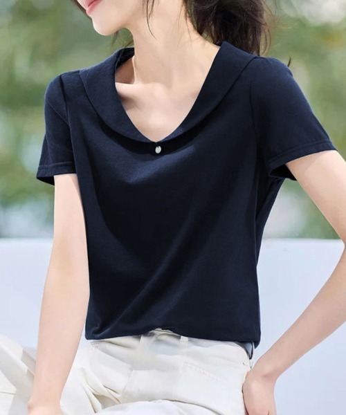 ONEP STAR(ワンピスター)の「チャーム付き丸襟半袖ブラウス(シャツ/ブラウス・レディース・ネイビー・MEDIUM/LARGE/X-LARGE)」の7枚目の写真