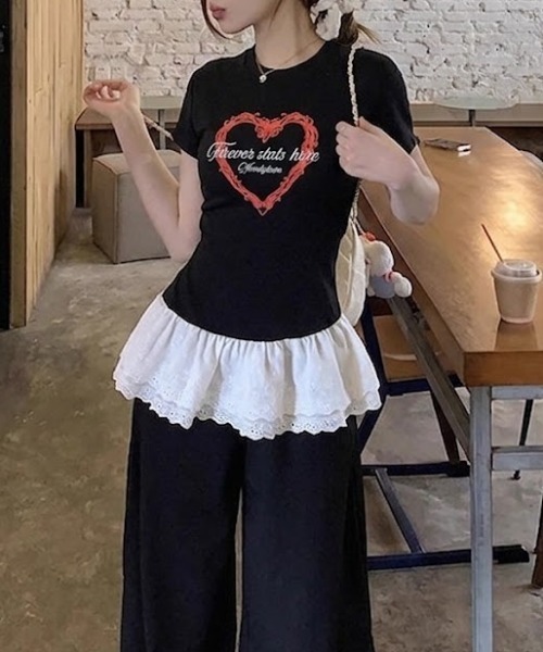 lilful(リルフル)の「【26年春夏新作】フロントハートロゴコンパクト半袖Tシャツ(Tシャツ/カットソー・レディース・ブラック・M/S)」の13枚目の写真